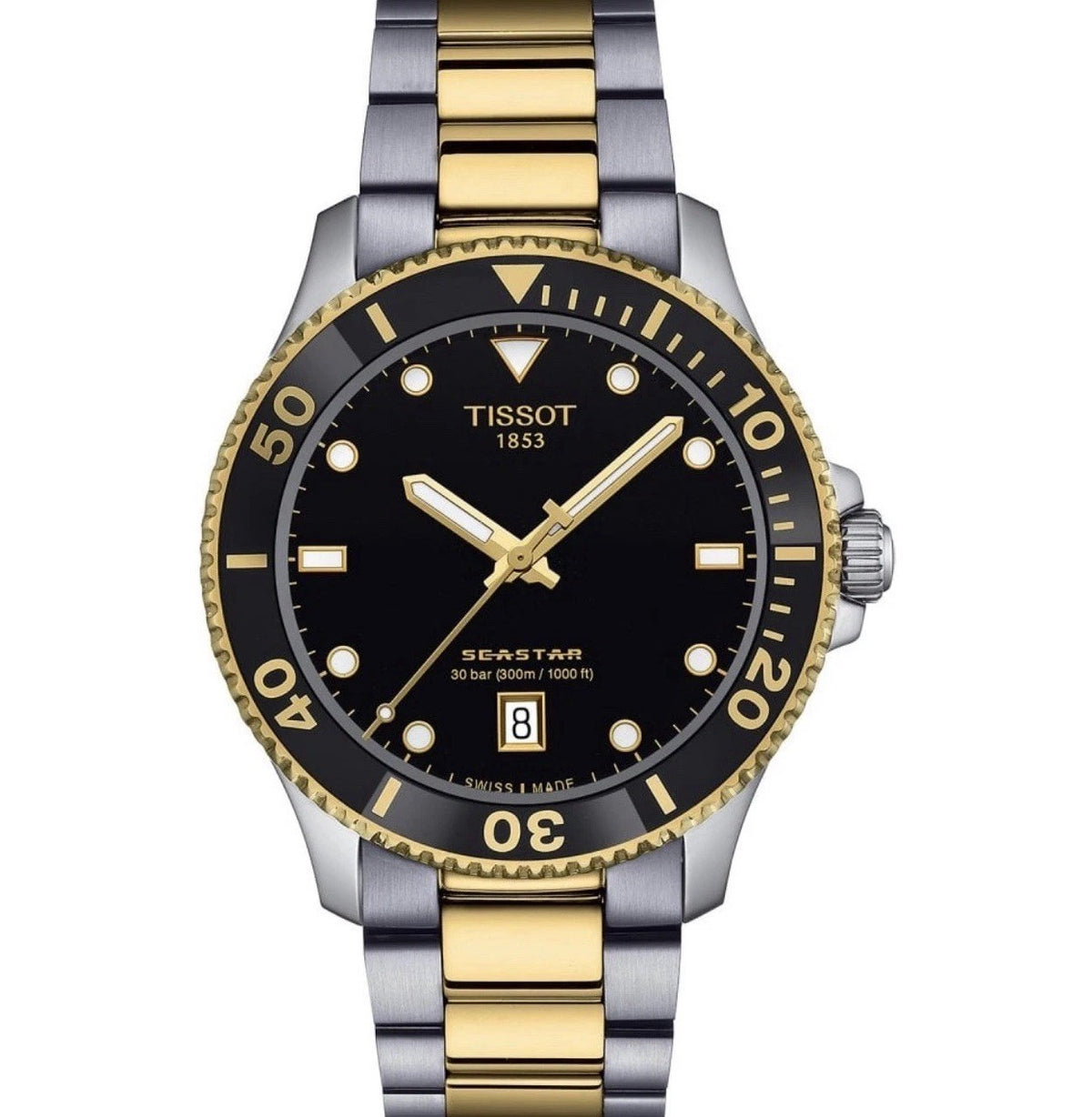Tissot Seastar 1000 Quartz 40mm Black Dial Two Tone Watch T120.410.22.051.00 UK
