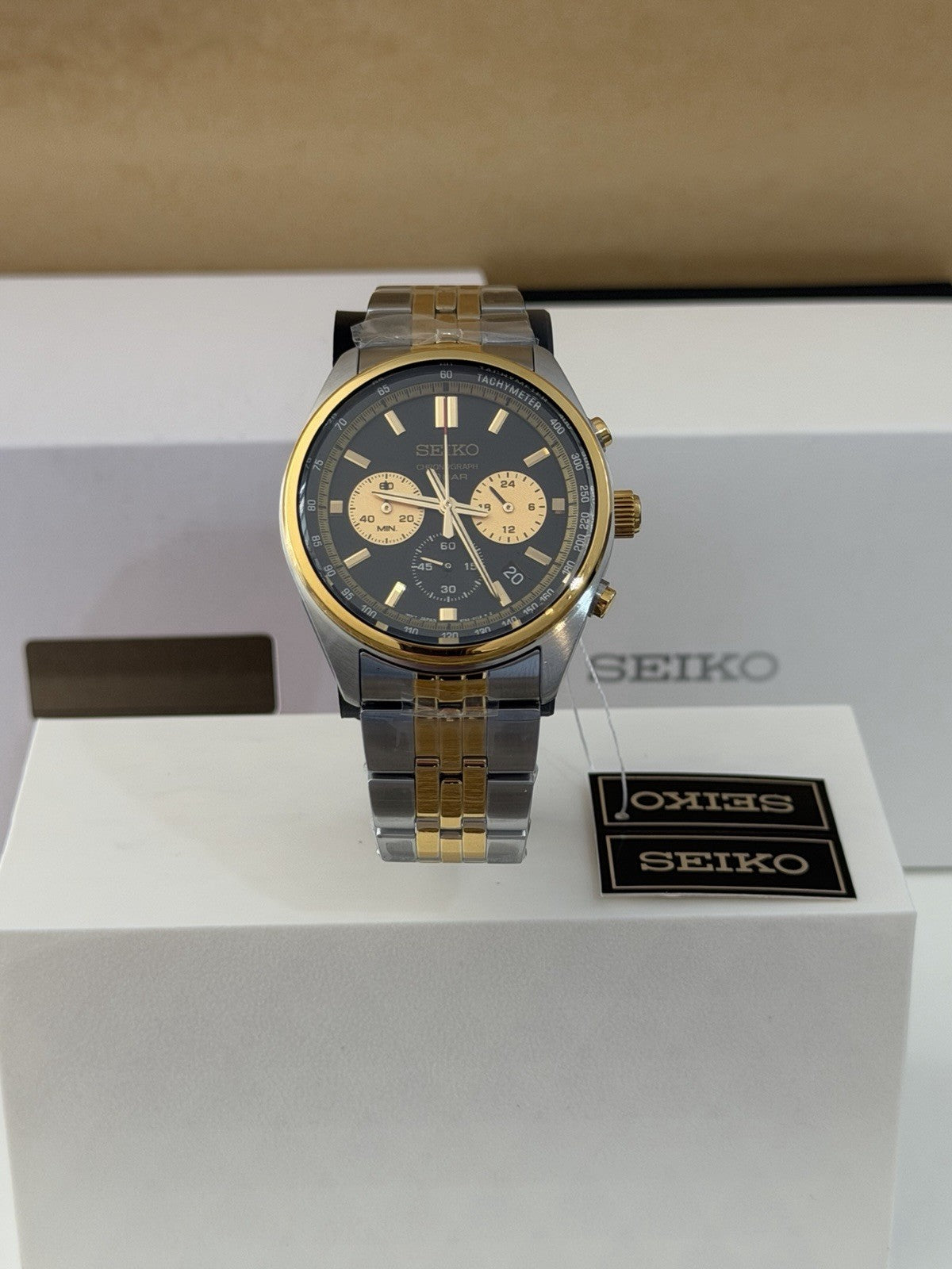 SEIKO SSB430P1 Two Tone Black Dial Quartz Chronograph Watch BNIB - Warranty - UK