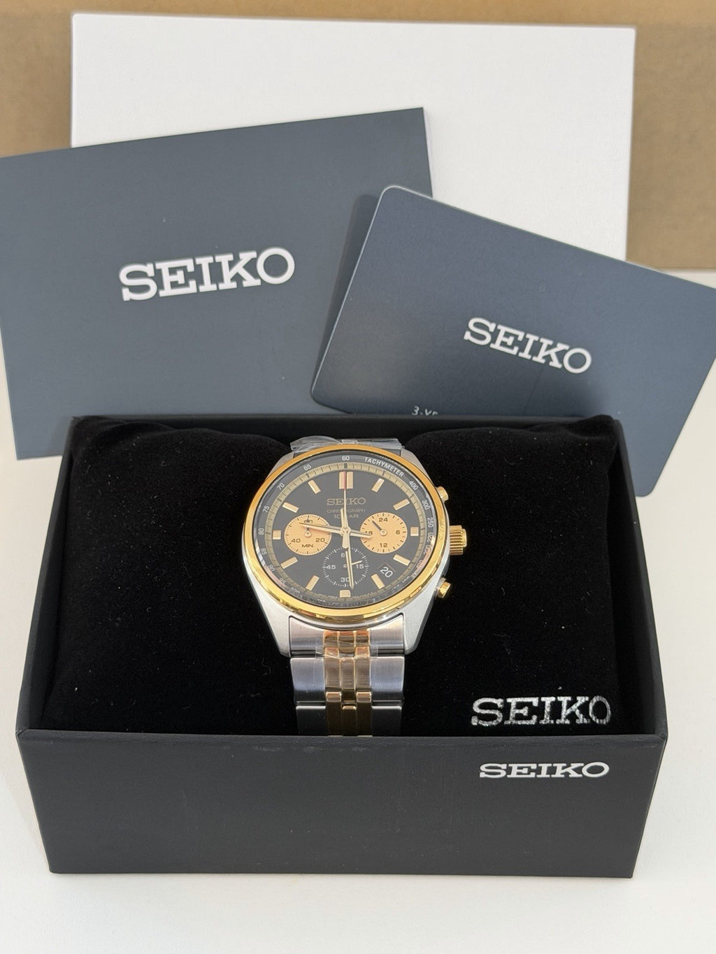 SEIKO SSB430P1 Two Tone Black Dial Quartz Chronograph Watch BNIB - Warranty - UK