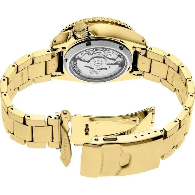 SEIKO MENS 5 AUTOMATIC WATCH SRPK18 BLACK DIAL, GOLD, - WARRANTY - RRP 379.00