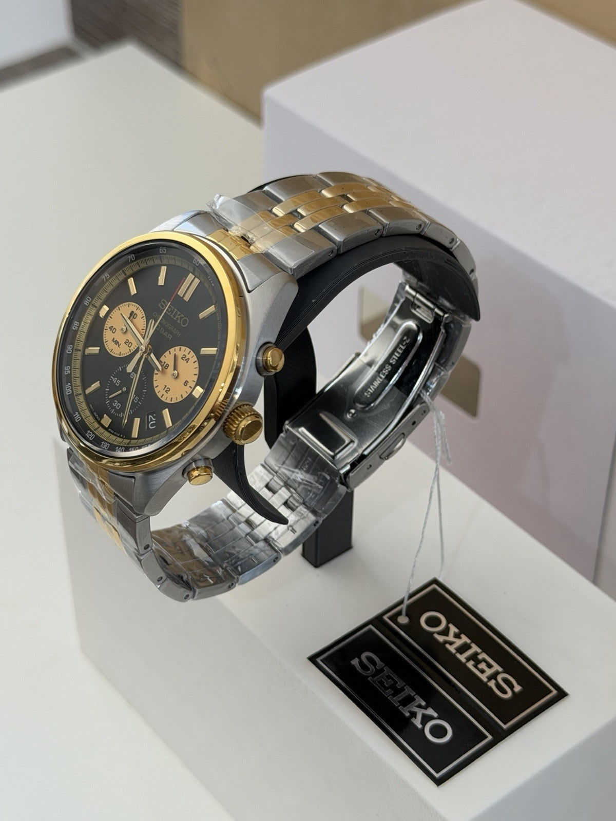 SEIKO SSB430P1 Two Tone Black Dial Quartz Chronograph Watch BNIB - Warranty - UK