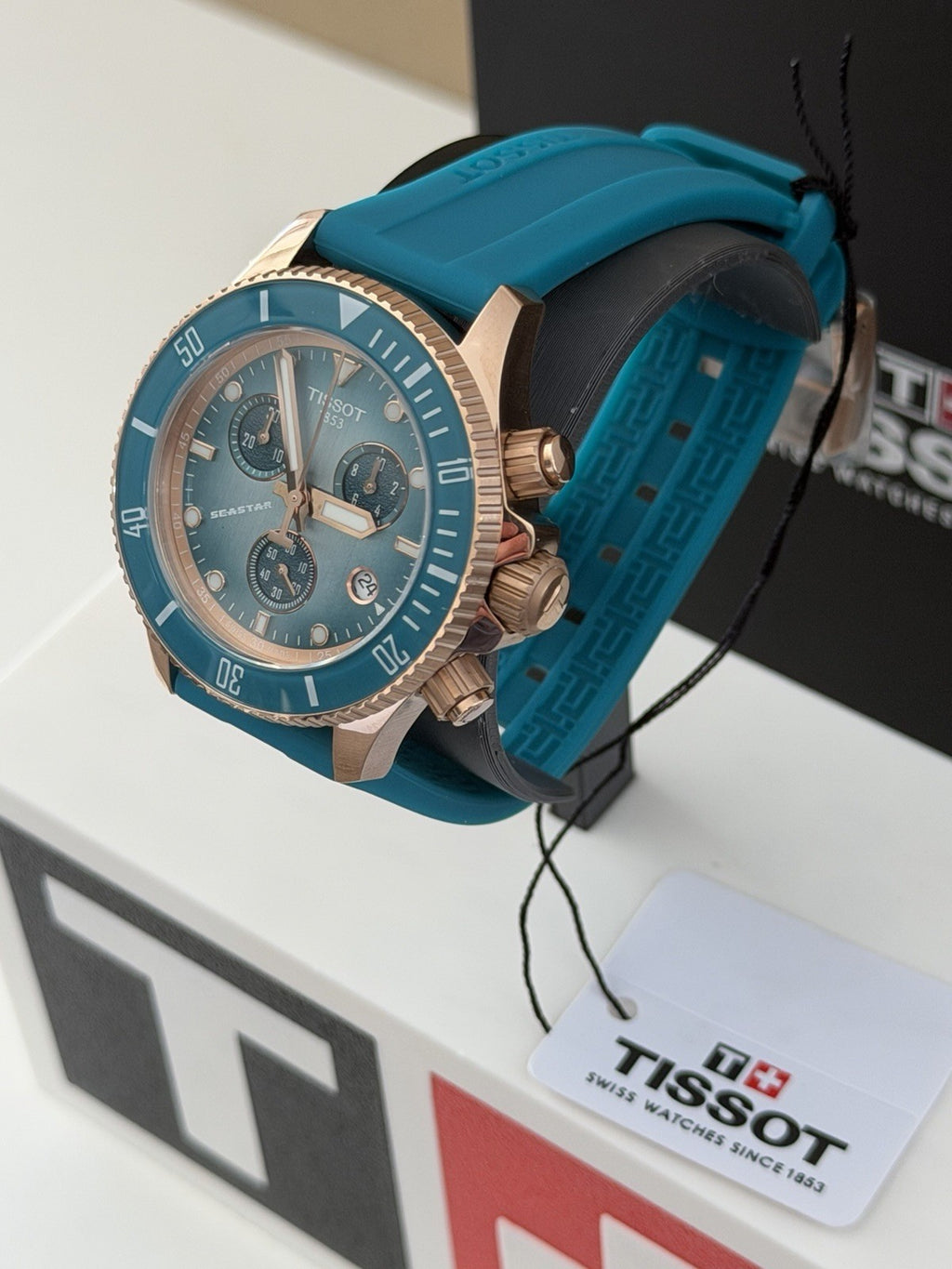 Tissot Seastar Chrono T120.217.37.041.00 38mm Turquoise Dial Quartz BNIB 300M UK