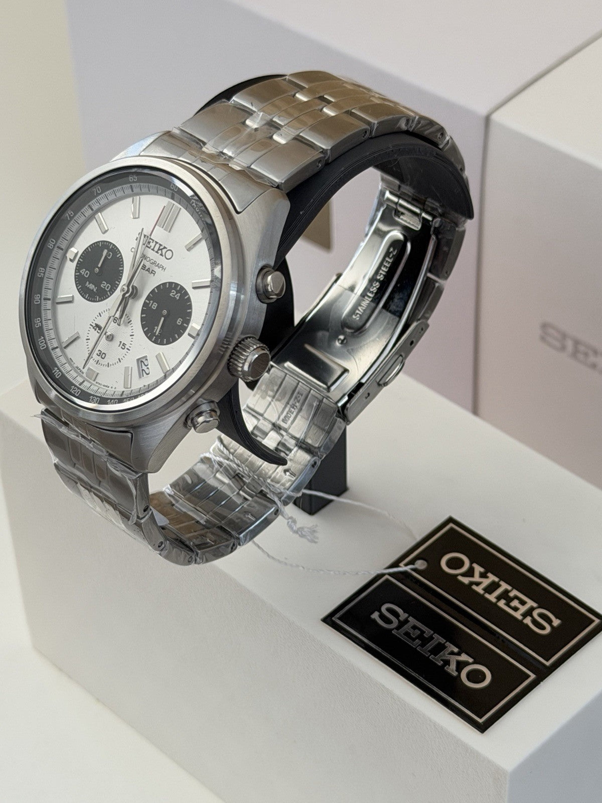 SEIKO SSB425P1 Panda-Style Grey Dial Quartz Chronograph Watch BNIB Warranty UK