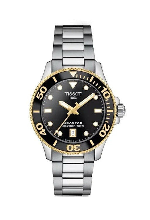 Tissot Seastar 1000 Quartz 36mm Black Dial Two Tone Watch T120.210.21.051.00 UK