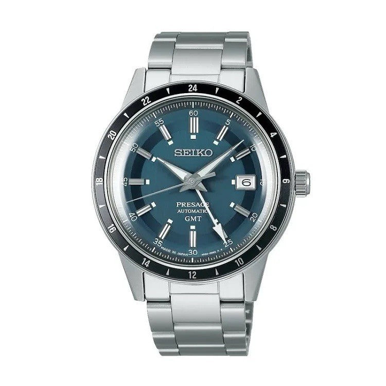SEIKO Presage 60s Style GMT SSK009J1 Petrol Blue Dial Men’s Watch Warranty UK