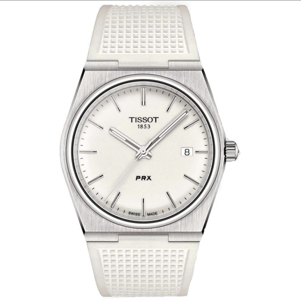 Tissot PRX Quartz 40mm White Dial Rubber Strap Mens Watch T137.410.17.011.00 UK