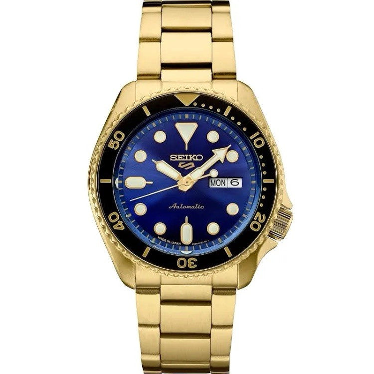 Seiko SRPK20 Seiko 5 Automatic Mens Watch Blue Dial Gold New Box Papers - UK