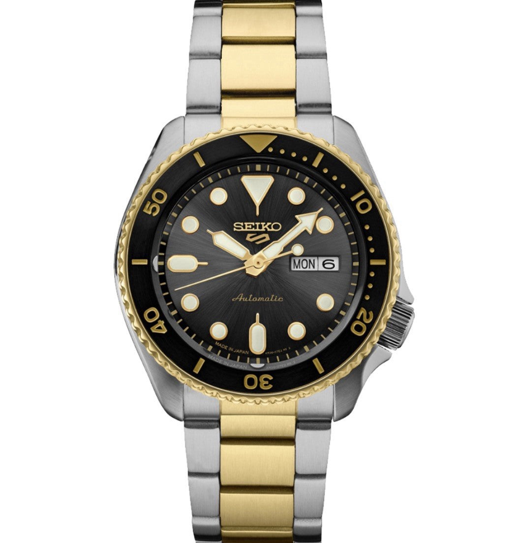 Seiko 5 Automatic Mens Watch SRPK22 Charcoal Dial Two Tone Warranty - UK