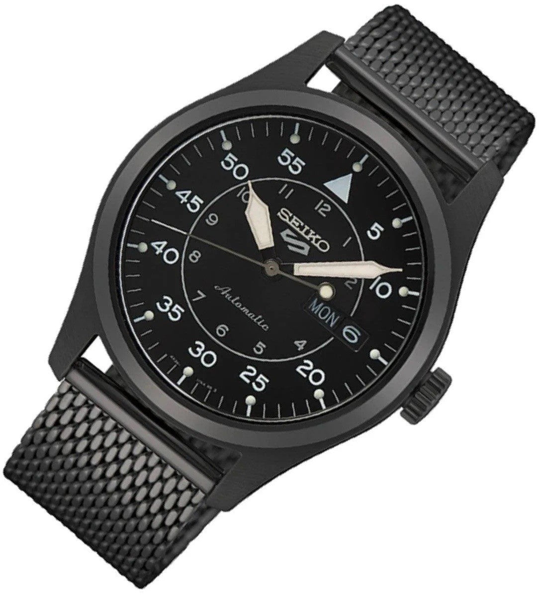 SEIKO 5 Sports Flieger SRPH25K1 Black Dial Mesh Bracelet Men’s Watch Warranty UK