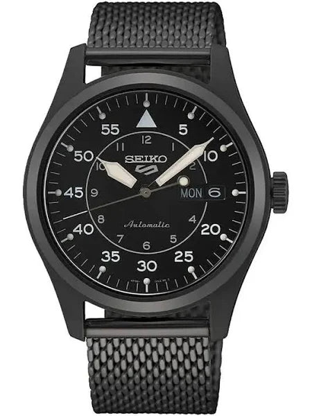 SEIKO 5 Sports Flieger SRPH25K1 Black Dial Mesh Bracelet Men’s Watch Warranty UK